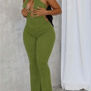 Olive Green Ribbed Jumpsuit